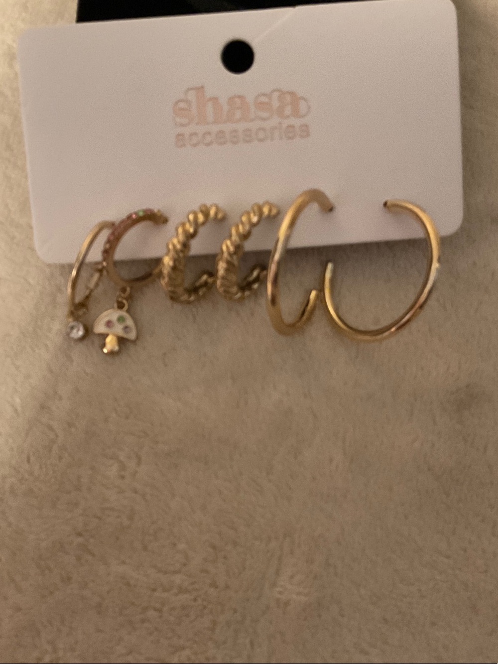 SHEIN Gold-Tone Mixed Hoop Earring Set with Enamel Mushroom Charm
